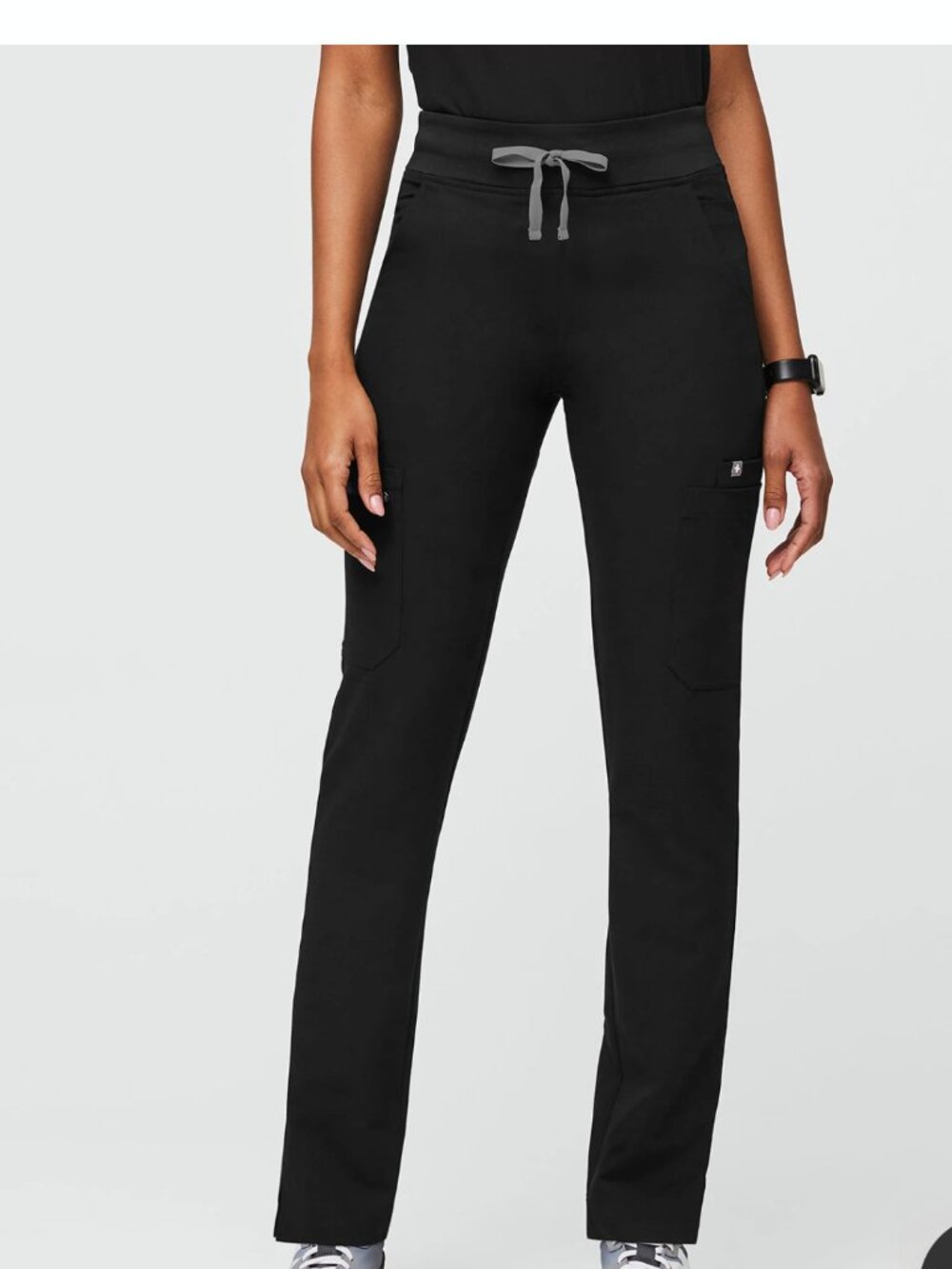 Figs Womens High-Rise Slim Scrub Pant in Black with Gray Drawstring Size XL
